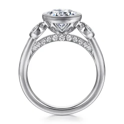 Discount Gabriel & Co. Henley - 14K White Gold Round Three Stone Bezel Set Diamond Engagement Ring