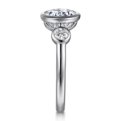 Discount Gabriel & Co. Henley - 14K White Gold Round Three Stone Bezel Set Diamond Engagement Ring
