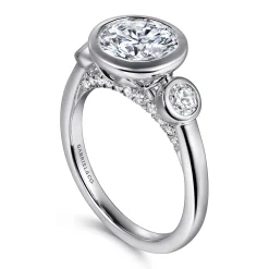 Discount Gabriel & Co. Henley - 14K White Gold Round Three Stone Bezel Set Diamond Engagement Ring