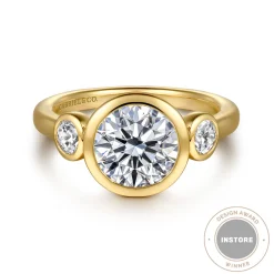 Gabriel & Co. Henley - 14K Yellow Gold Round Three Stone Bezel Diamond Engagement Ring