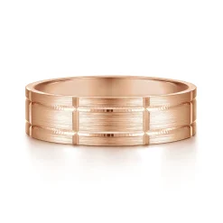 New Gabriel & Co. Henry - 14K Rose Gold 6mm - Checkerboard Pattern Men's Wedding Band in Satin Finish