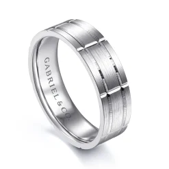 Clearance Gabriel & Co. Henry - 14K White Gold 6mm - Checkerboard Pattern Men's Wedding Band in Satin Finish