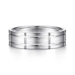 Clearance Gabriel & Co. Henry - 14K White Gold 6mm - Checkerboard Pattern Men's Wedding Band in Satin Finish