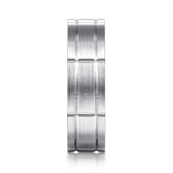Clearance Gabriel & Co. Henry - 14K White Gold 6mm - Checkerboard Pattern Men's Wedding Band in Satin Finish