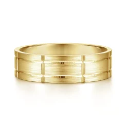 Clearance Gabriel & Co. Henry - 14K Yellow Gold 6mm - Checkerboard Pattern Men's Wedding Band in Satin Finish