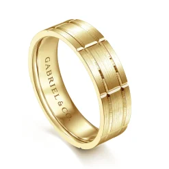 Clearance Gabriel & Co. Henry - 14K Yellow Gold 6mm - Checkerboard Pattern Men's Wedding Band in Satin Finish