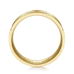 Clearance Gabriel & Co. Henry - 14K Yellow Gold 6mm - Checkerboard Pattern Men's Wedding Band in Satin Finish