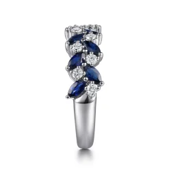 Sale Gabriel & Co. Hula - 14K White Gold Prong Set Marquise Sapphire and Round Diamond Anniversary Band - 0.35 ct