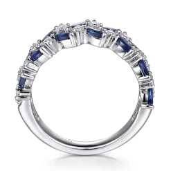 Sale Gabriel & Co. Hula - 14K White Gold Prong Set Marquise Sapphire and Round Diamond Anniversary Band - 0.35 ct