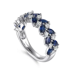 Sale Gabriel & Co. Hula - 14K White Gold Prong Set Marquise Sapphire and Round Diamond Anniversary Band - 0.35 ct