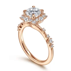 Gabriel & Co. Idalia - 14K Rose Gold Fancy Halo Round Diamond Engagement Ring
