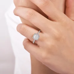Discount Gabriel & Co. Idina - 14K White Gold Cushion Halo Diamond Engagement Ring