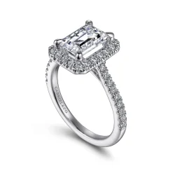 Sale Gabriel & Co. Idina - 14K White Gold Halo Emerald Cut Diamond Engagement Ring