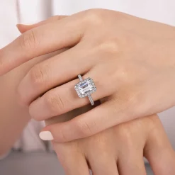 Sale Gabriel & Co. Idina - 14K White Gold Halo Emerald Cut Diamond Engagement Ring