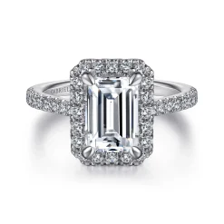 Sale Gabriel & Co. Idina - 14K White Gold Halo Emerald Cut Diamond Engagement Ring