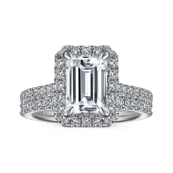 Sale Gabriel & Co. Idina - 14K White Gold Halo Emerald Cut Diamond Engagement Ring