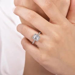 Sale Gabriel & Co. Idina - 14K White Gold Halo Emerald Cut Diamond Engagement Ring