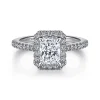 Gabriel & Co. Idina - 14K White Gold Halo Rectangular Radiant Cut Diamond Engagement Ring