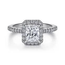 Gabriel & Co. Idina - 14K White Gold Halo Rectangular Radiant Cut Diamond Engagement Ring