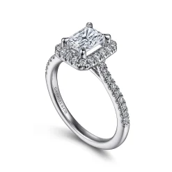 Gabriel & Co. Idina - 14K White Gold Halo Rectangular Radiant Cut Diamond Engagement Ring