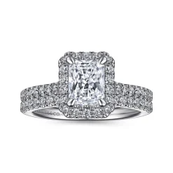 Gabriel & Co. Idina - 14K White Gold Halo Rectangular Radiant Cut Diamond Engagement Ring