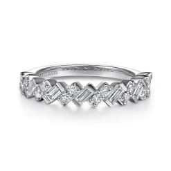 Sale Gabriel & Co. Ilana - 14K White Gold Beads Setting Baguette and Round Diamond Anniversary Band - 0.4 ct