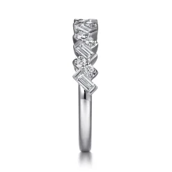 Sale Gabriel & Co. Ilana - 14K White Gold Beads Setting Baguette and Round Diamond Anniversary Band - 0.4 ct