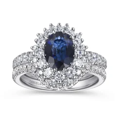 Clearance Gabriel & Co. Imani - 14K White Gold Oval Halo Sapphire and Diamond Engagement Ring