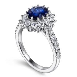 Clearance Gabriel & Co. Imani - 14K White Gold Oval Halo Sapphire and Diamond Engagement Ring