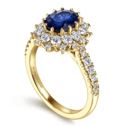 Best Gabriel & Co. Imani - 14K Yellow Gold Oval Halo Sapphire and Diamond Engagement Ring