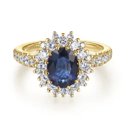 Best Gabriel & Co. Imani - 14K Yellow Gold Oval Halo Sapphire and Diamond Engagement Ring
