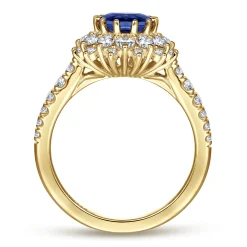 Best Gabriel & Co. Imani - 14K Yellow Gold Oval Halo Sapphire and Diamond Engagement Ring