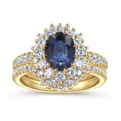 Best Gabriel & Co. Imani - 14K Yellow Gold Oval Halo Sapphire and Diamond Engagement Ring