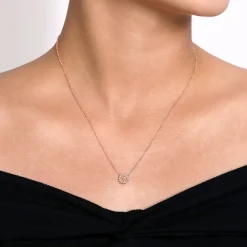 New Gabriel & Co. 18 inch 14K Rose Gold Round Morganite and Diamond Halo Pendant Necklace