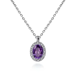 Discount Gabriel & Co. 18 inch 14K White Gold Amethyst and Diamond Halo Drop Necklace