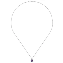 Discount Gabriel & Co. 18 inch 14K White Gold Amethyst and Diamond Halo Drop Necklace