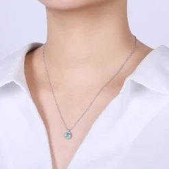 Clearance Gabriel & Co. 18 inch 14K White Gold Aquamarine and Diamond Halo Drop Necklace