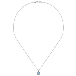 Hot Gabriel & Co. 18 inch 14K White Gold Blue Topaz and Diamond Halo Drop Necklace