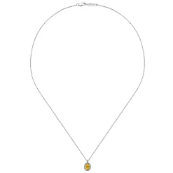 Gabriel & Co. 18 inch 14K White Gold Citrine and Diamond Halo Drop Necklace