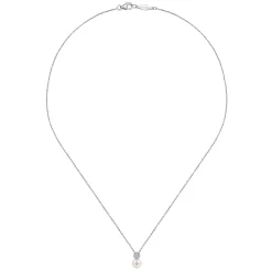 Clearance Gabriel & Co. 18 inch 14K White Gold Cultured Pearl and Diamond Pave Pendant Necklace