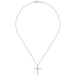 Hot Gabriel & Co. 18 inch 14K White Gold Diamond Cross Pendant Necklace