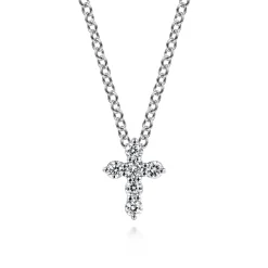 Online Gabriel & Co. 18 inch 14K White Gold Diamond Cross Pendant Necklace