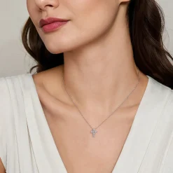 Best Gabriel & Co. 18 inch 14K White Gold Diamond Cross Pendant Necklace