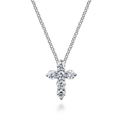 Best Gabriel & Co. 18 inch 14K White Gold Diamond Cross Pendant Necklace
