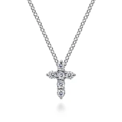 Best Gabriel & Co. 18 inch 14K White Gold Diamond Cross Pendant Necklace