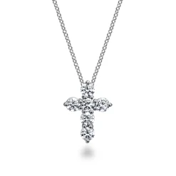 Gabriel & Co. 18 inch 14K White Gold Diamond Cross Pendant Necklace