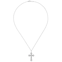 New Gabriel & Co. 18 inch 14K White Gold Diamond Filigree Cross Pendant Necklace