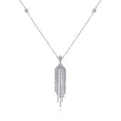 Best Gabriel & Co. 24 inch 18K White Gold Diamond Waterfall Pendant Necklace
