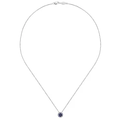 Clearance Gabriel & Co. 18 inch 14K White Gold Floral Sapphire and Diamond Halo Pendant Necklace