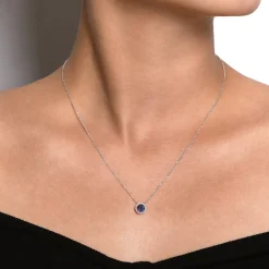 Clearance Gabriel & Co. 18 inch 14K White Gold Floral Sapphire and Diamond Halo Pendant Necklace